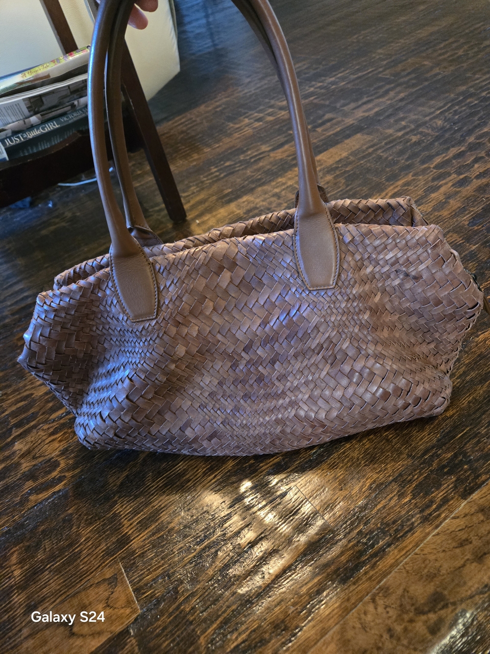 Woven Shoulder Tote Bag in Brown - Picture 9 of 10
